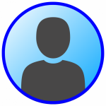 A dark grey avatar icon on a blue ombre background circle